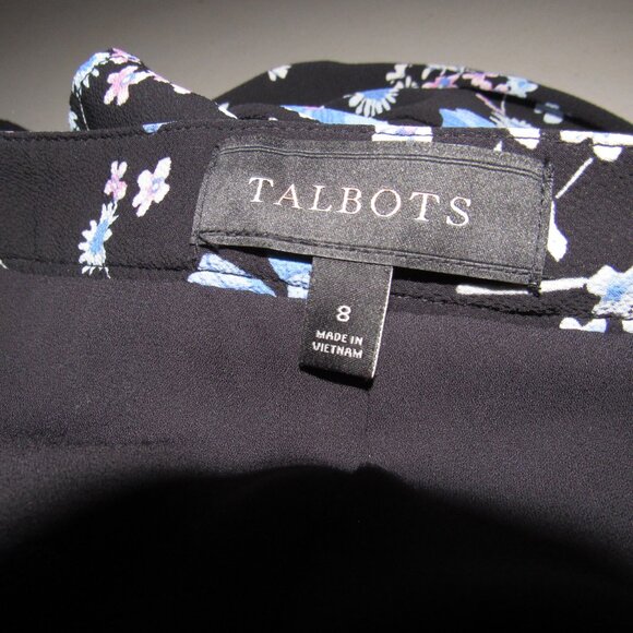Talbots Black Blue Floral A-Line Midi Skirt Size 8 Lined Feminine Romantic - Picture 4 of 5